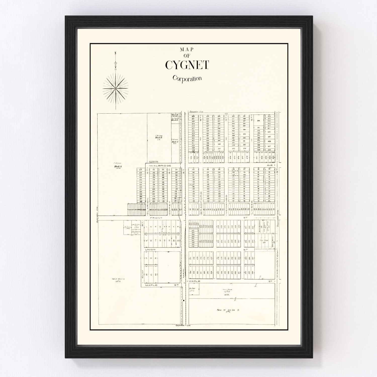Vintage Map of Cygnet, Ohio 1912