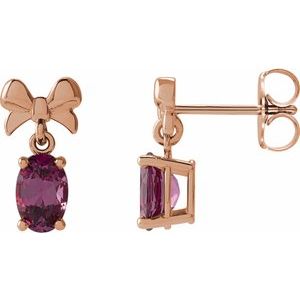 14K Rose Gold 7x5 mm Natural Rhodolite Garnet Bow Earrings