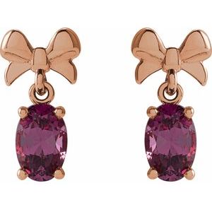 14K Rose Gold 7x5 mm Natural Rhodolite Garnet Bow Earrings