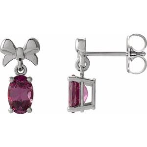 Platinum 7x5 mm Natural Rhodolite Garnet Bow Earrings