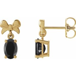 14K Yellow Gold 7x5 mm Natural Black Onyx Bow Earrings