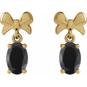 14K Yellow Gold 7x5 mm Natural Black Onyx Bow Earrings