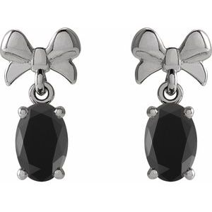 14K White Gold 7x5 mm Natural Black Onyx Bow Earrings