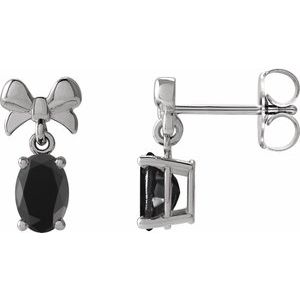 Platinum 6x4 mm Natural Black Onyx Bow Earrings