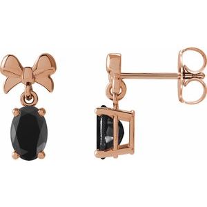 14K Rose Gold 7x5 mm Natural Black Onyx Bow Earrings