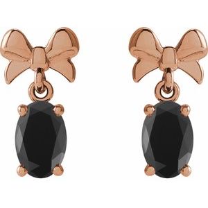 14K Rose Gold 6x4 mm Natural Black Onyx Bow Earrings