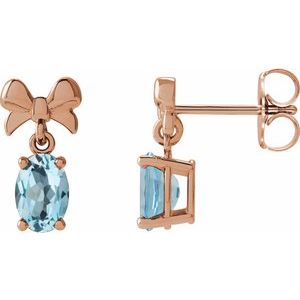 14K Rose Gold 7x5 mm Natural Sky Blue Topaz Bow Earrings