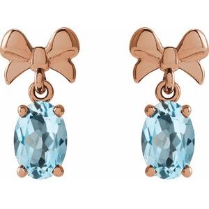 14K Rose Gold 7x5 mm Natural Sky Blue Topaz Bow Earrings