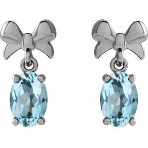 14K White Gold 6x4 mm Natural Sky Blue Topaz Bow Earrings
