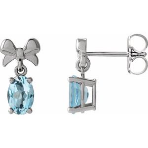 Platinum 7x5 mm Natural Sky Blue Topaz Bow Earrings