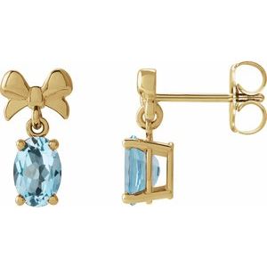 14K Yellow Gold 7x5 mm Natural Sky Blue Topaz Bow Earrings