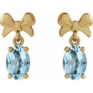 14K Yellow Gold 7x5 mm Natural Sky Blue Topaz Bow Earrings