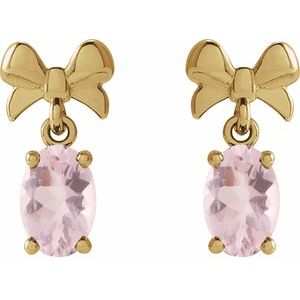 14K Yellow Gold 6x4 mm Natural Pink Morganite Bow Earrings