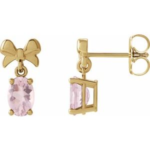 14K Yellow Gold 7x5 mm Natural Pink Morganite Bow Earrings