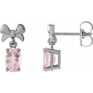 14K White Gold 7x5 mm Natural Pink Morganite Bow Earrings