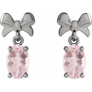 Platinum 7x5 mm Natural Pink Morganite Bow Earrings