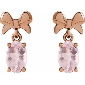 14K Rose Gold 7x5 mm Natural Pink Morganite Bow Earrings