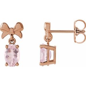 14K Rose Gold 7x5 mm Natural Pink Morganite Bow Earrings
