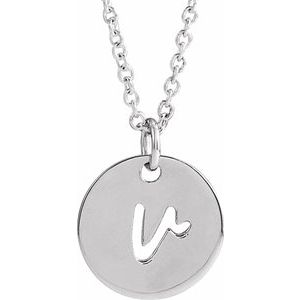14K White Gold Script Initial V 16-18" Necklace