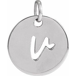 14K White Gold Script Initial V Pendant