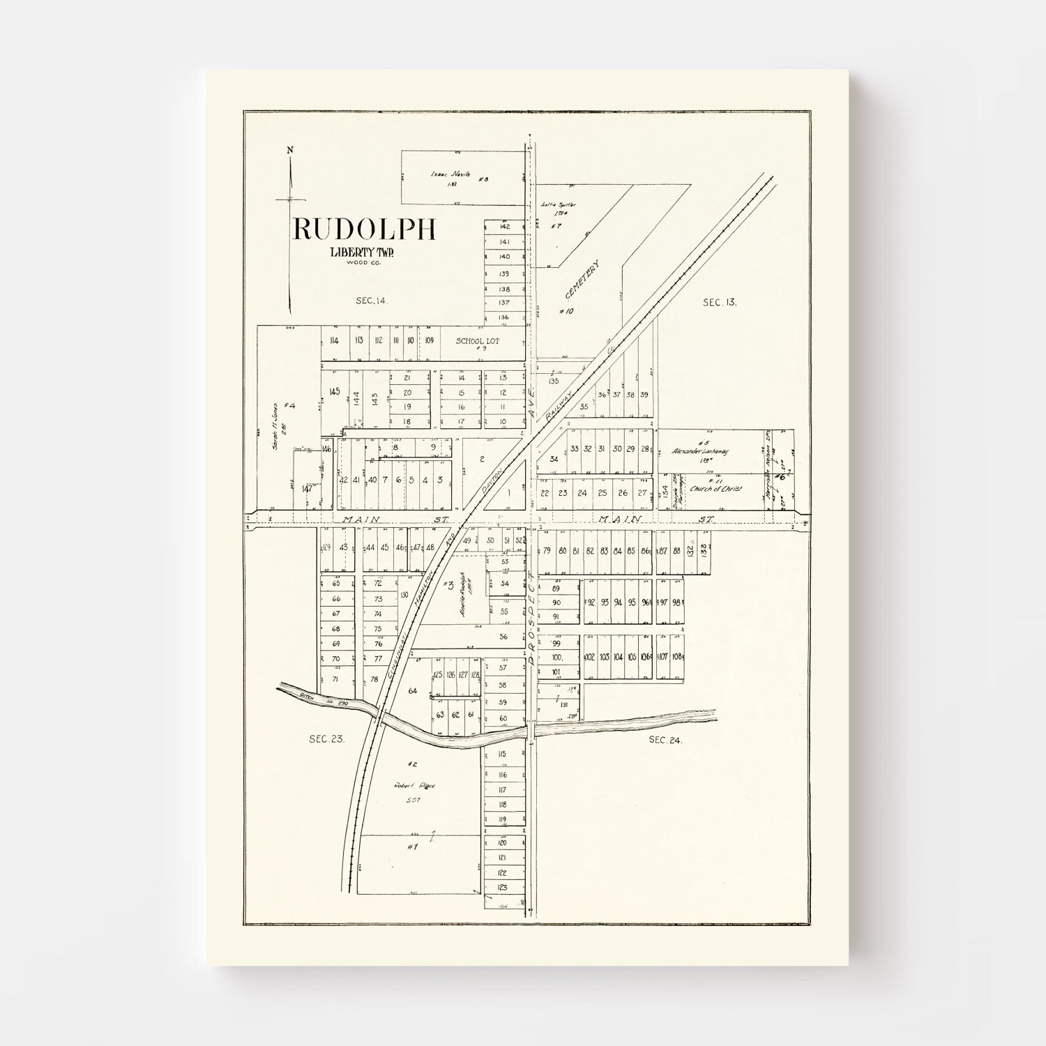 Vintage Map of Rudolph Township, Wood County, Ohio 1912