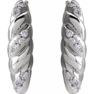 14K White Gold .07 CTW Natural Diamond 14 mm Hoop Earrings