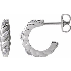 Sterling Silver .07 CTW Natural Diamond 14 mm Hoop Earrings