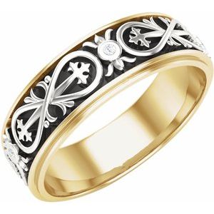 14K Yellow/White Gold 6.5 mm Fancy Band Size 12.5