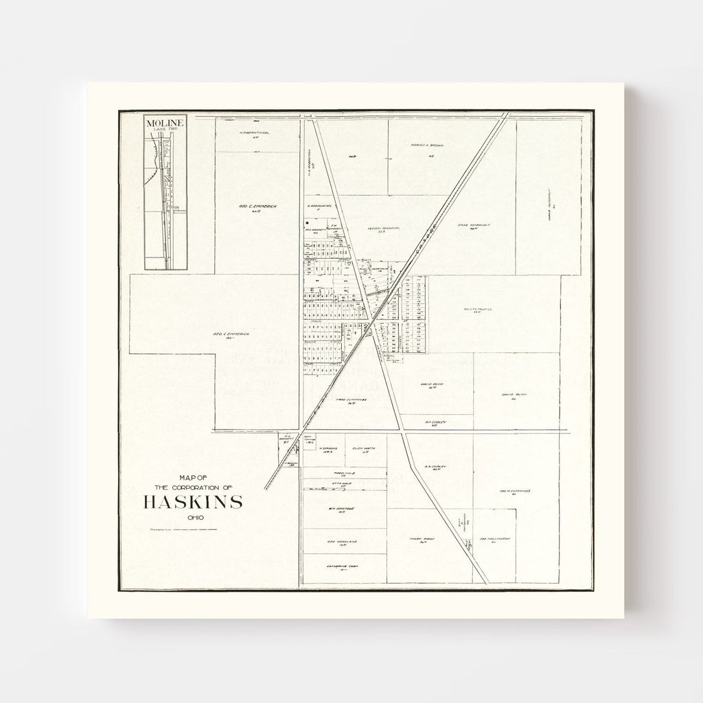Vintage Map of Haskins, Ohio 1912