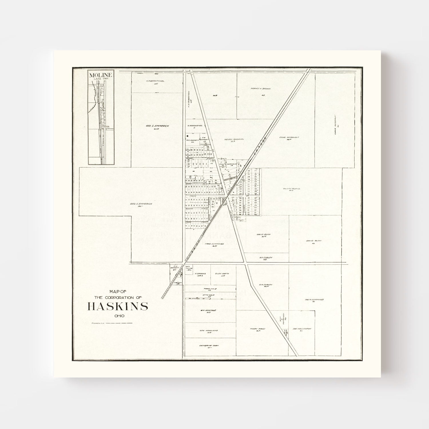 Vintage Map of Haskins, Ohio 1912