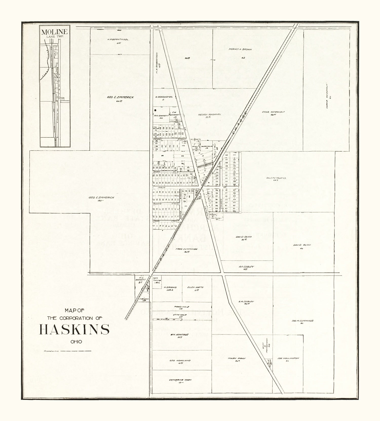 Vintage Map of Haskins, Ohio 1912