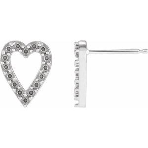 14K White Gold 1.2 mm Round Accented Heart Earring Mounting