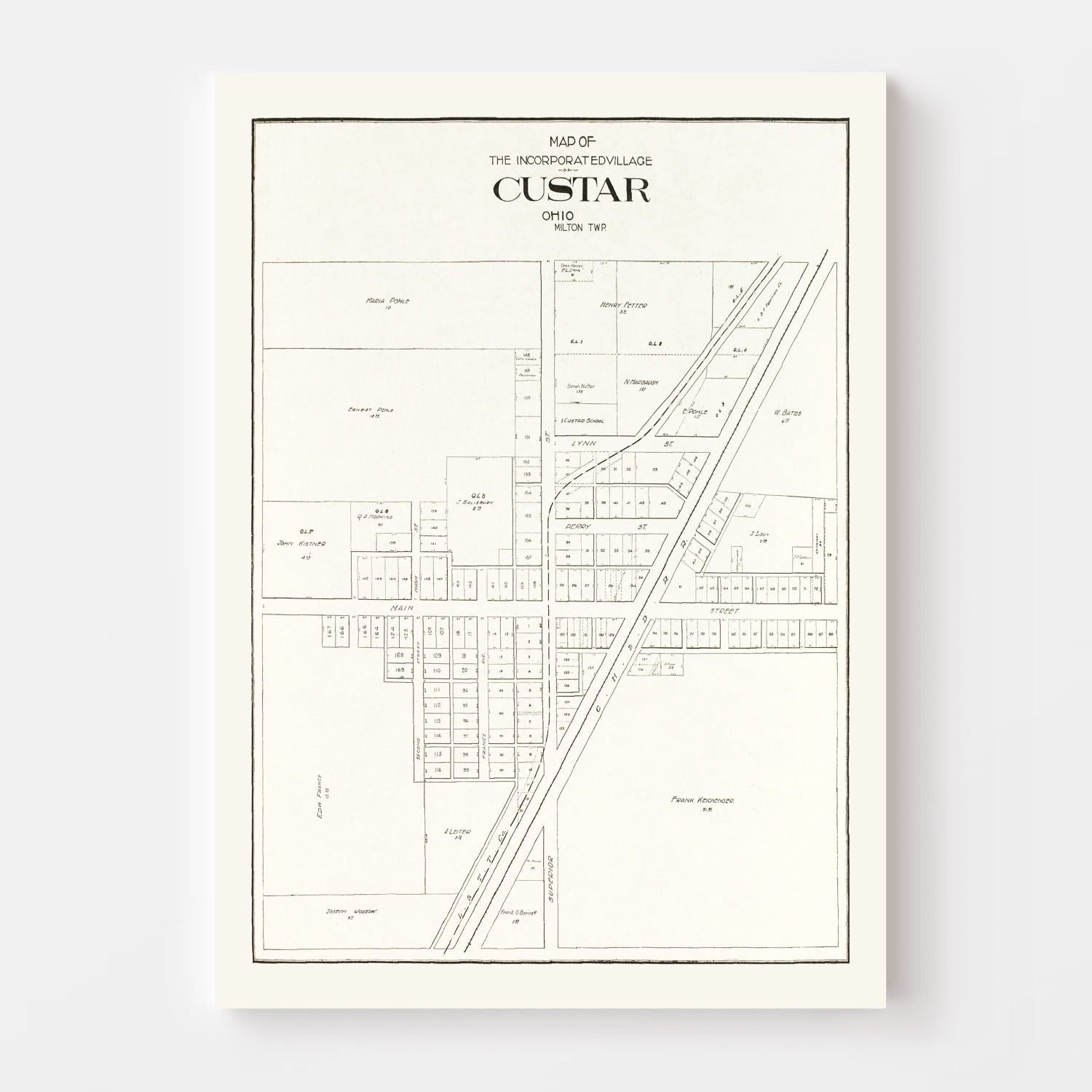 Vintage Map of Custar, Ohio 1912