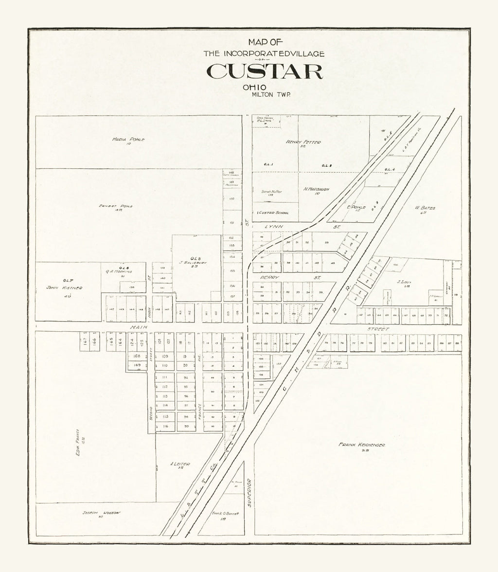 Vintage Map of Custar, Ohio 1912