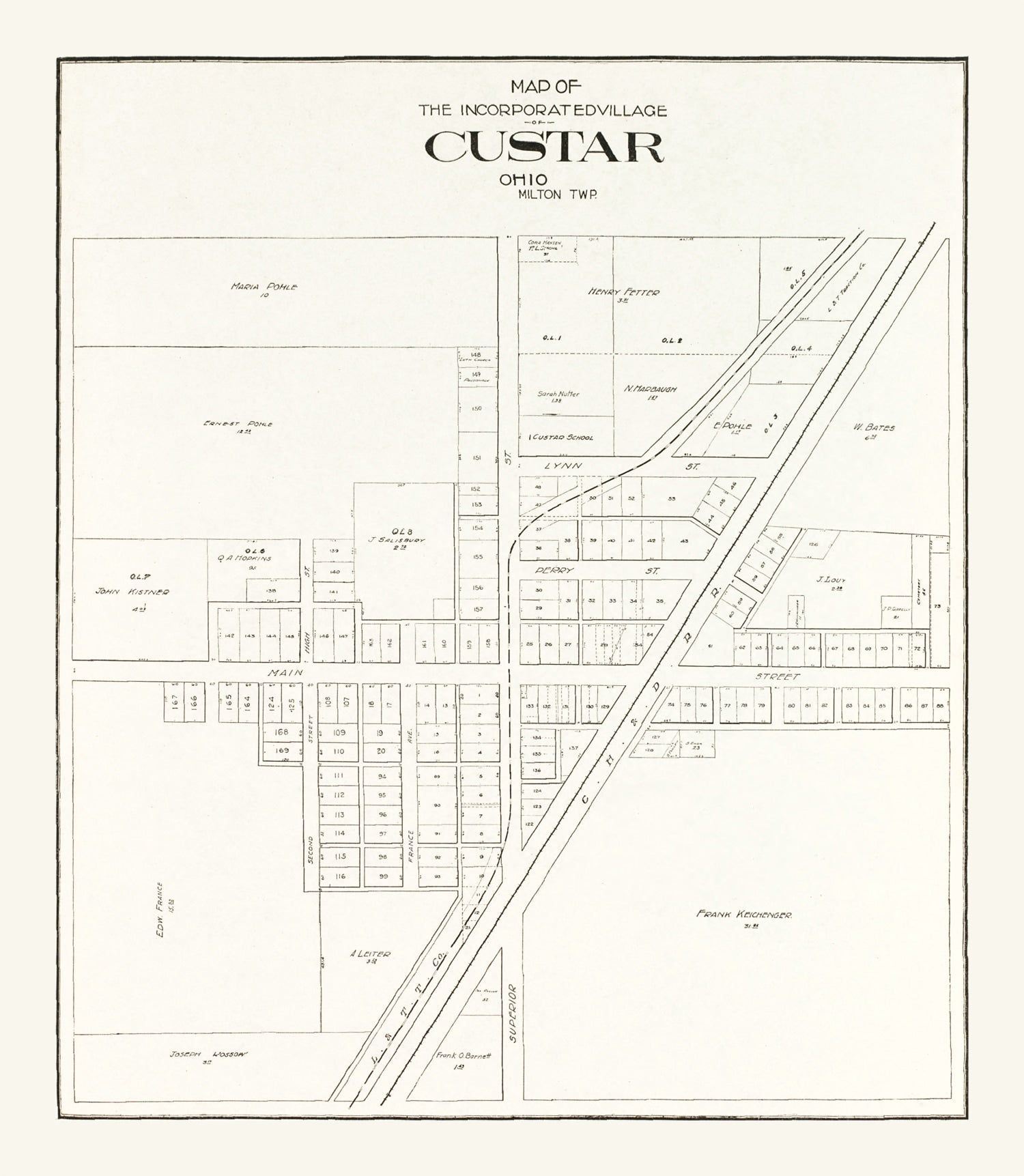 Vintage Map of Custar, Ohio 1912