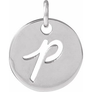 14K White Gold Script Initial P Pendant