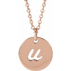 14K Rose Gold Script Initial U 16-18" Necklace
