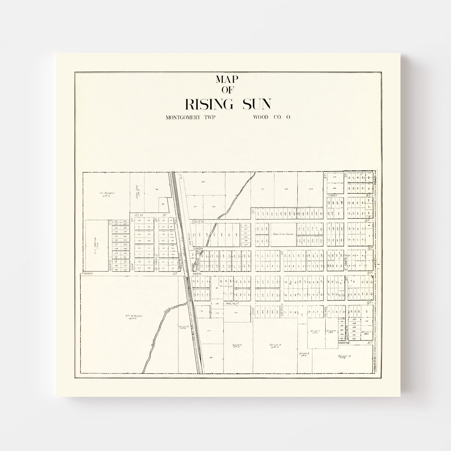 Vintage Map of Rising Sun, Ohio 1912