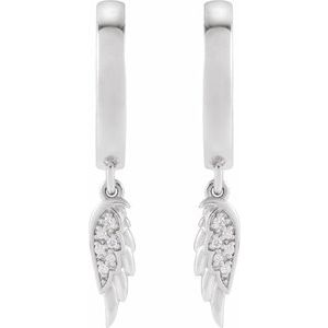 Platinum .03 CTW Natural Diamond Angel Wing Hinged Hoop Earrings – image 3