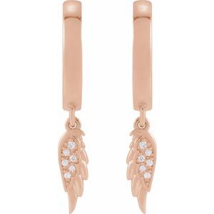 14K Rose Gold .03 CTW Natural Diamond Angel Wing Hinged Hoop Earrings