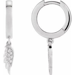Platinum .03 CTW Natural Diamond Angel Wing Hinged Hoop Earrings
