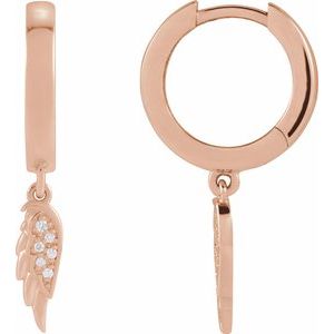 14K Rose Gold .03 CTW Natural Diamond Angel Wing Hinged Hoop Earrings