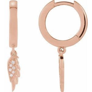 14K Rose Gold .03 CTW Natural Diamond Angel Wing Hinged Hoop Earrings – image 2