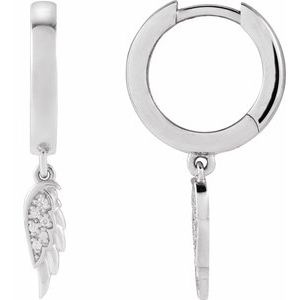 Sterling Silver .03 CTW Natural Diamond Angel Wing Hinged Hoop Earrings – image 2