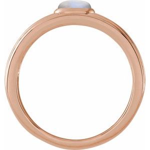 14K Rose Gold 5x3 mm Oval Natural Rainbow Moonstone Cabochon Ring