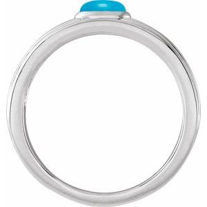 14K White Gold 5x3 mm Oval Natural Turquoise Cabochon Ring