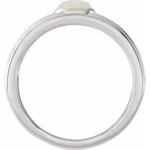 14K White Gold 5x3 mm Oval Natural White Opal Cabochon Ring