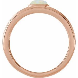 14K Rose Gold 5x3 mm Oval Natural White Opal Cabochon Ring