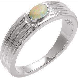 14K White Gold 5x3 mm Oval Natural White Opal Cabochon Ring