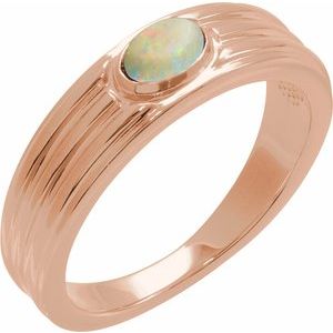 14K Rose Gold 5x3 mm Oval Natural White Opal Cabochon Ring